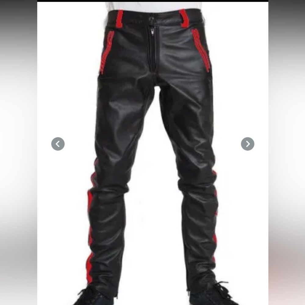 NWOT black with red details faux leather pants